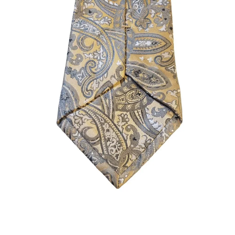 Pronto Uomo Couture‎ Mens luxury paisley silk neck tie Gold Tan x-Long Designer
